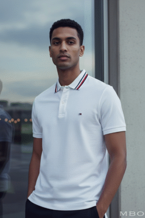 Tommy Hilfiger White Polo with Red Collar Detail