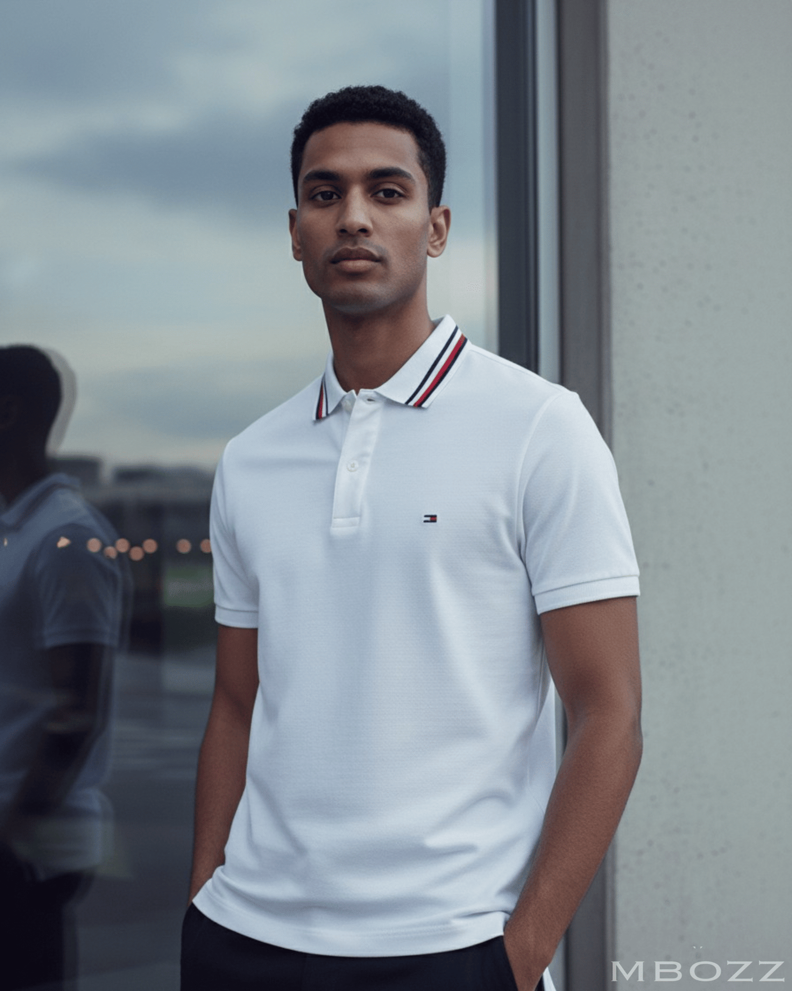 Tommy Hilfiger White Polo with Red Collar Detail