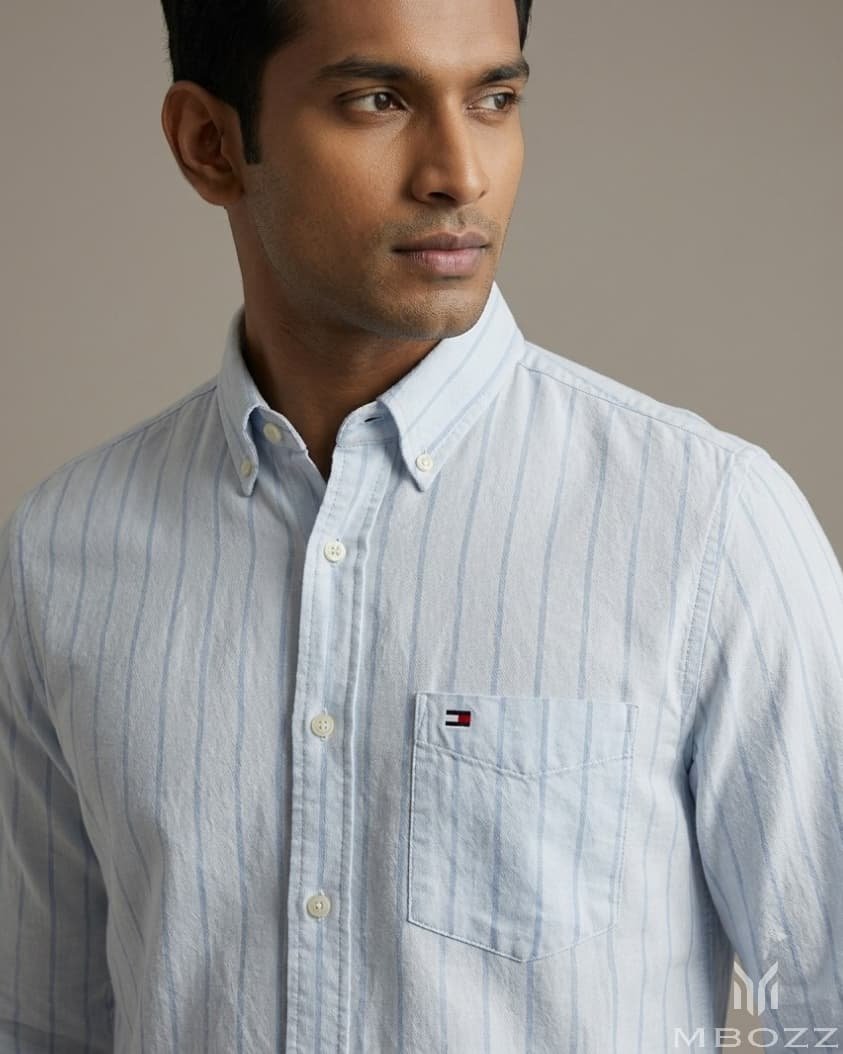 Tommy Hilfiger Sky Blue Striped Long Sleeve Shirt - Image 2