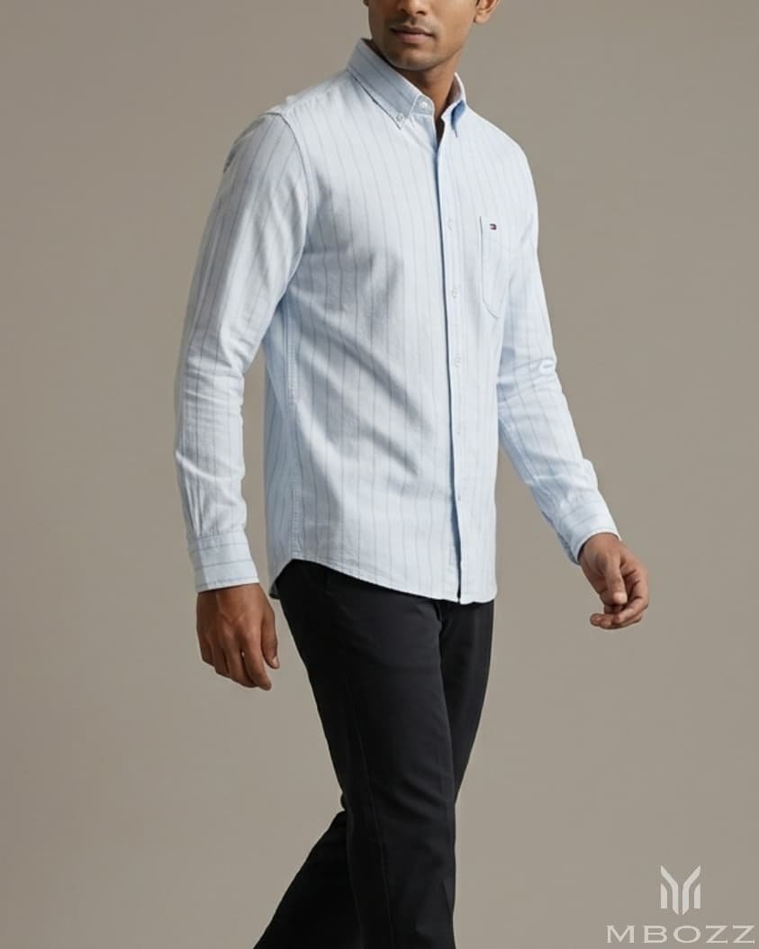 Tommy Hilfiger Sky Blue Striped Long Sleeve Shirt - Image 3